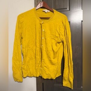 LOFT Mustard Yellow Button-Up Sweater, 100% cotton